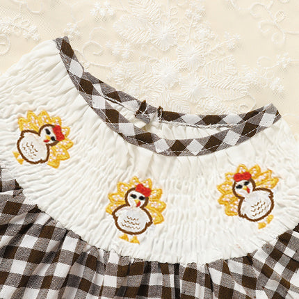 Baby Girl Thanksgiving Turkey Dress – Green Plaid Short Sleeve Party Costume – Toddler Autumn Holiday Ruffle Dress
