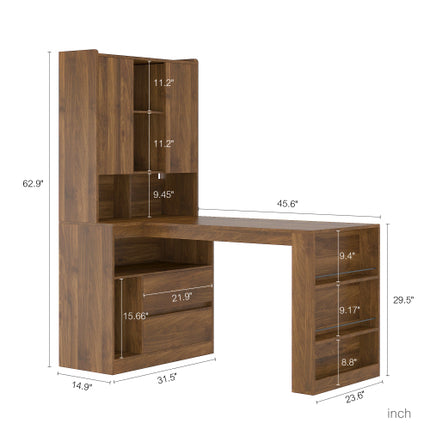 L-Shaped Computer Desk with LED Lights & Storage Drawers – Modern Corner Desk with Bookshelf – Reversible Gaming Desk & Home Office Workstation