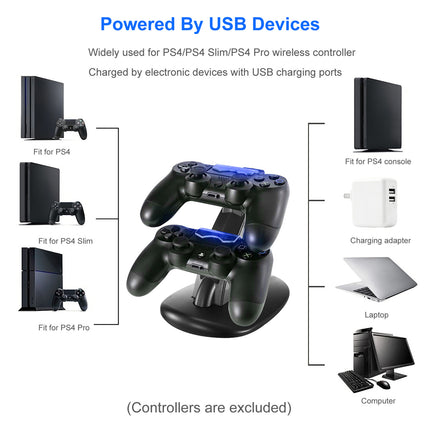 Dual PS4 Controller Charging Dock – Rapid Charger Stand for PS4 / PS4 Slim / PS4 Pro Gamepads – Dual Micro USB Station with LED Blue Indicator