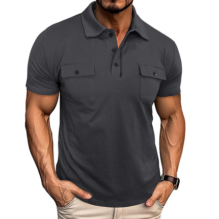 Men's Premium Summer Lapel Polo Shirt – Breathable Short Sleeve Button-Down Top with Chest Pocket – Versatile Outdoor & Casual Fashion