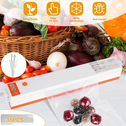 ProFresh™ Electric Vacuum Sealer – One-Touch Food Saver – 10PCS Vacuum Bags Included – Moisture-Proof Storage for Meat & Vegetables