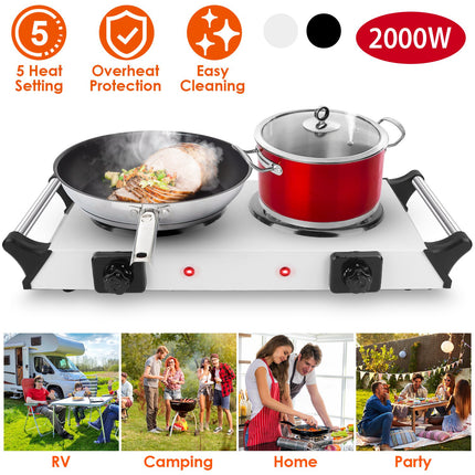 2000W Electric Double Burner Stove – Portable Desktop Dual Hot Plate – Adjustable Temperature Control – Stainless Steel Finish
