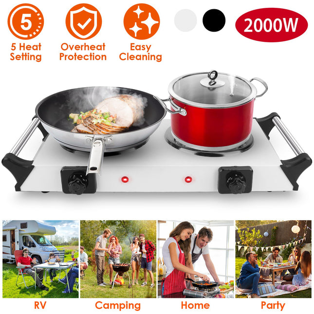 2000W Electric Double Burner Stove – Portable Desktop Dual Hot Plate – Adjustable Temperature Control – Stainless Steel Finish