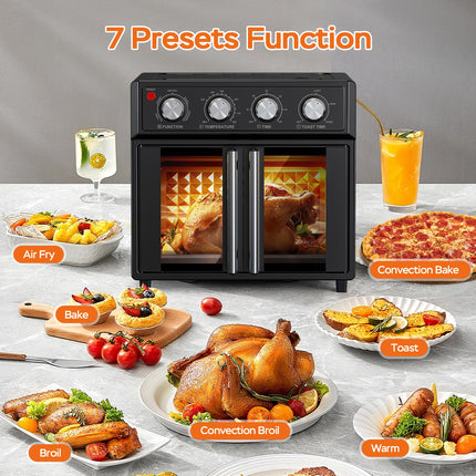 XXL 28L Air Fryer Toaster Oven – French Door Design – 1700W Convection Oven for Pizza, Roast, Toast & Grill – Fits 12" Pizza