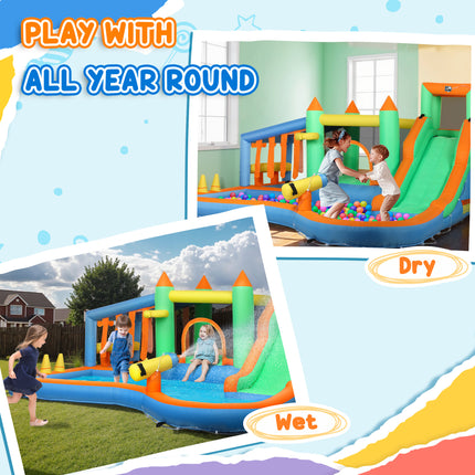 8-in-1 Inflatable Bounce House & Water Slide – Huge Jumping Castle with 550W Blower, Climbing Wall, Water Cannon & Splash Pool – Premium Backyard Water Park for Kids
