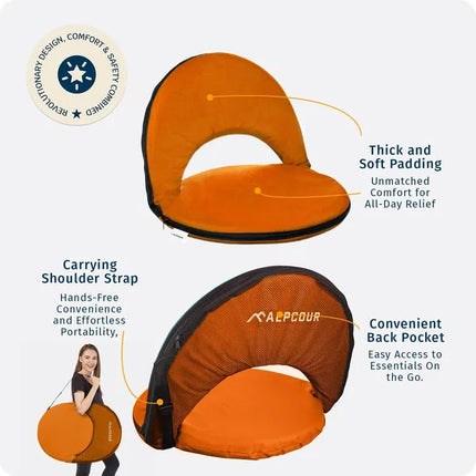 Portable Reclining Stadium Seat – 6-Position Adjustable Backrest for Outdoor Events & Bleacher Comfort