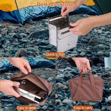 Portable Folding Camping Stove – Compact Backpacking Charcoal Grill with Carry Bag – Lightweight Outdoor BBQ Cooker for Hiking, Picnic & Survival