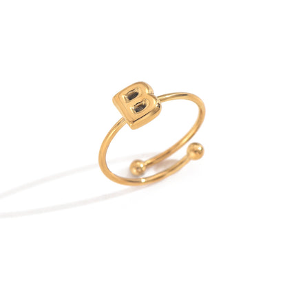 18K Gold Plated Initial Rings for Women – Adjustable Stainless Steel Letter A-Z Ring – Personalized Minimalist Jewelry – Waterproof & Tarnish-Free
