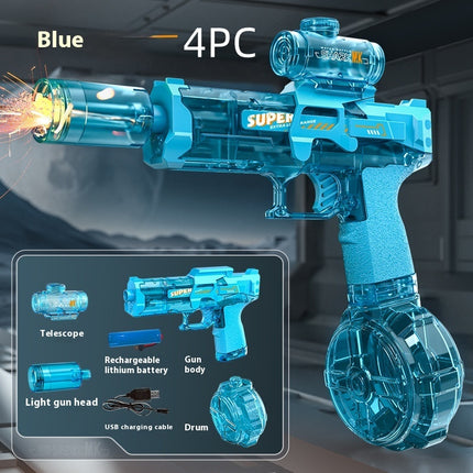 Electric Pulse Water Gun – Automatic High-Pressure Soaker for Kids & Adults – One-Button Discharge & Integrated Water Tank (Blue/White)
