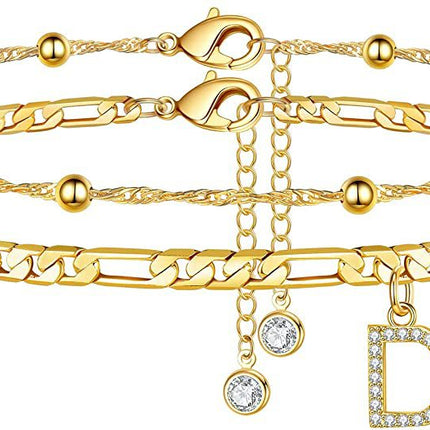 Letter anklet with gold-plated finish and artificial gem detailing