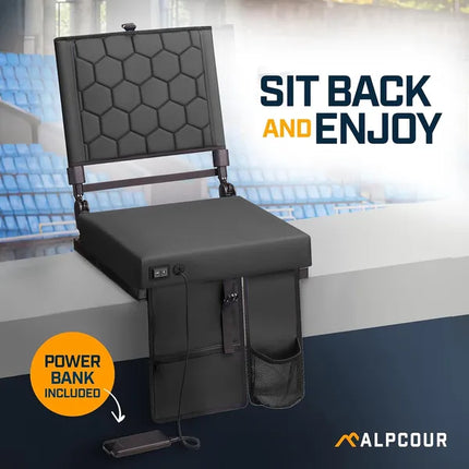 Heated Massage Reclining Stadium Seat – Portable Padded Bleacher Chair with Back Support for Sports Fans & Outdoor Events