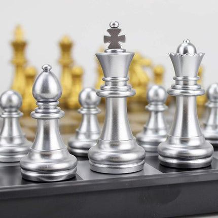 Magnetic Travel Chess Set – 9.8-Inch Folding Portable Board Game with Gold & Silver Pieces for Kids, Adults & Beginners