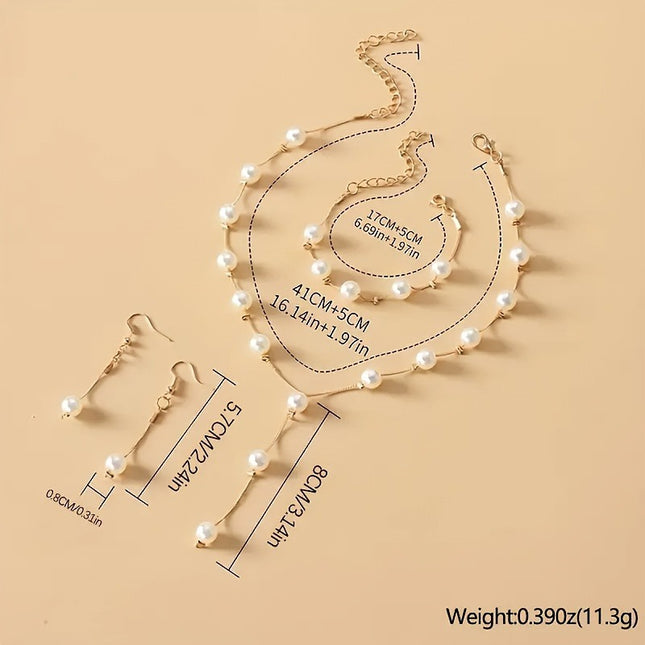 4-Piece Faux Pearl Jewelry Set – Elegant Necklace, Bracelet & Earrings for Weddings, Parties & Special Occasions