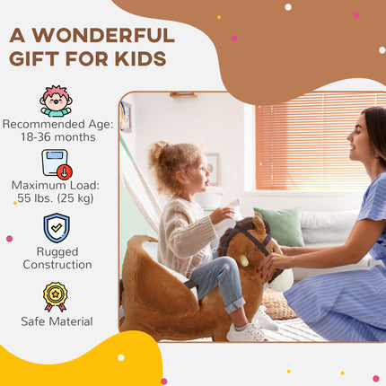 Plush Toddler Rocking Horse with Realistic Sounds – Safe Wooden Ride-On Toy with Safety Belt for Ages 18-36 Months
