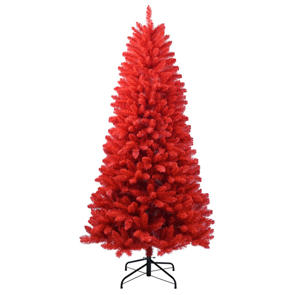 5ft Artificial Red Christmas Tree – Full 624 PVC Branch Tips with Foldable Metal Stand for Bold Holiday Home Decorating