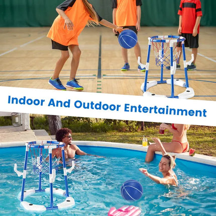 3-in-1 Floating Pool Basketball Hoop Set – Includes 4 Balls, 4 Toss Rings & Pump – Water Sport Games for Kids & Adults – Summer Pool Toy