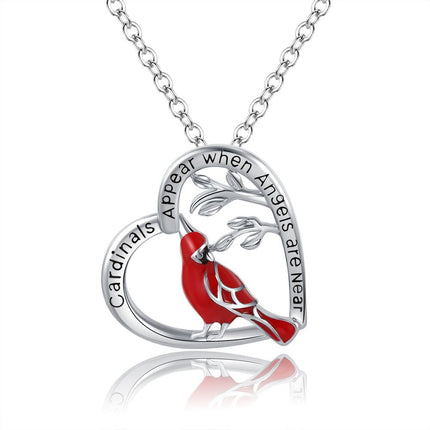 Heart-Shaped Red Cardinal Pendant Necklace – Symbolic "Always With You" Memorial Jewelry – Anniversary & Valentine’s Day Gift for Her