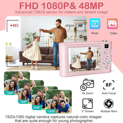 Kids Digital Camera for Boys & Girls – Portable Shockproof Camcorder with 32GB SD Card – Creative Birthday & Christmas Toy Gift for Ages 3-12