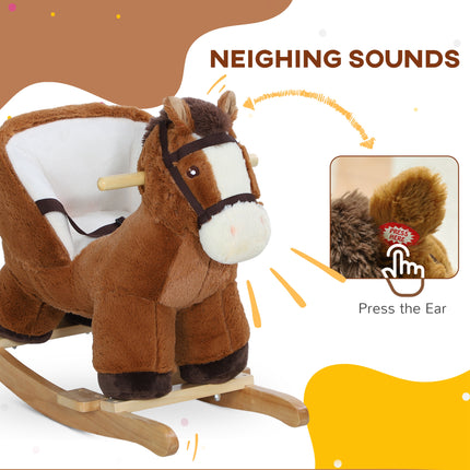 Plush Toddler Rocking Horse with Realistic Sounds – Safe Wooden Ride-On Toy with Safety Belt for Ages 18-36 Months