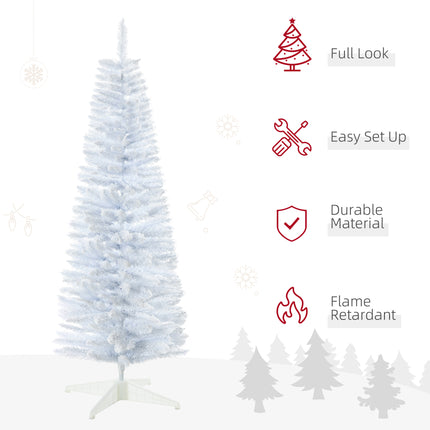 5-Foot Snow-Flocked Artificial Christmas Tree – Slim Pencil Holiday Tree with Realistic Branches for Cozy Spaces & Apartments