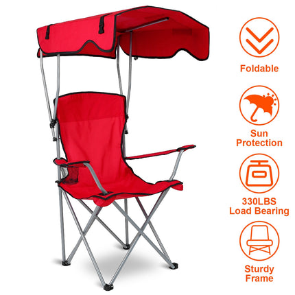 Heavy-Duty Camping Chair with Adjustable Canopy – 330lbs Capacity Folding Chair – Sunshade & Rain Shelter Portable Chair for Beach, Fishing & Sports