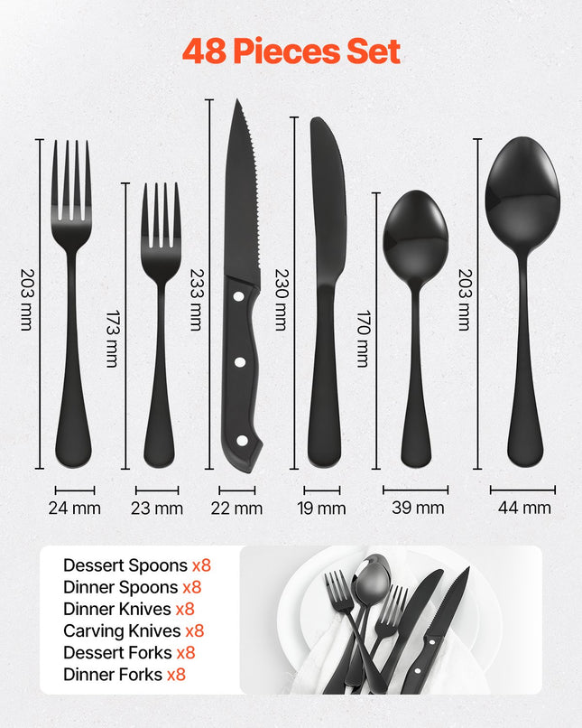 48-Piece Premium Silverware Set – Service for 8 – High-Grade Stainless Steel Flatware Kit