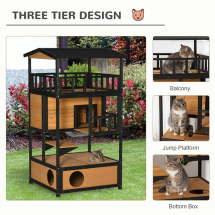 AuraShelter™ Outdoor Wooden Cat House – Weatherproof Wild Cat Shelter – Elevated Outdoor Kitten House with Waterproof Roof for Garden & Patio