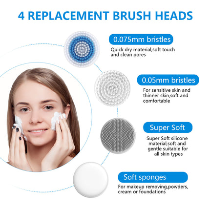 4-in-1 Rechargeable Facial Cleansing Brush – IPX7 Waterproof Deep Clean System