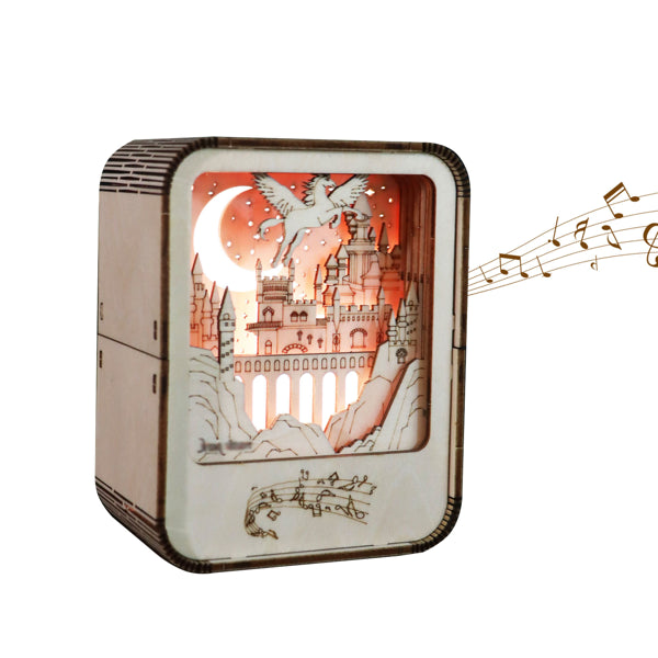 Music Park 3D Wooden Puzzle Castle – DIY Mechanical Music Box with LED Night Light – Model Building Kit – Creative Christmas & Birthday Gift for Adults & Kids