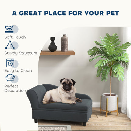 Luxury Pet Sofa Bed for Cats & Small Dogs – Modern Dark Gray Upholstered Pet Couch – Elevated Dog Sofa with Hidden Under-Seat Storage