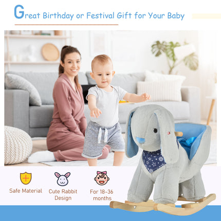 Kids Ride-On Rocking Bunny Toy – Soft Plush Rocking Horse Alternative with Fun Music – Safe Wooden Base for Toddlers 18-36 Months