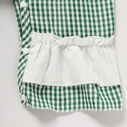 St. Patrick’s Day Baby Girl Romper – Green Plaid & Four-Leaf Clover Print Bodysuit – Long Sleeve Lucky Charm Outfit