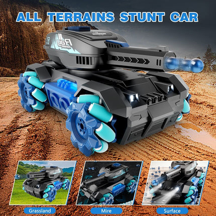 Gesture Sensing RC Tank – 4WD Remote Control Drift Car with Water Bomb Launcher – 2.4G Hand Gesture Controlled Stunt Tank for Kids