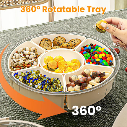 2-Pack Clear Divided Serving Tray for Parties & Picnics – Rotatable Snack Organizer with Removable Dividers – Portable Fruit & Nut Platter