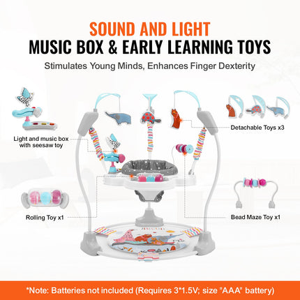 Baby Activity Center & Jumperoo – 360° Rotating Seat with Music & Lights – Adjustable Height Toddler Jumper with Developmental Toys
