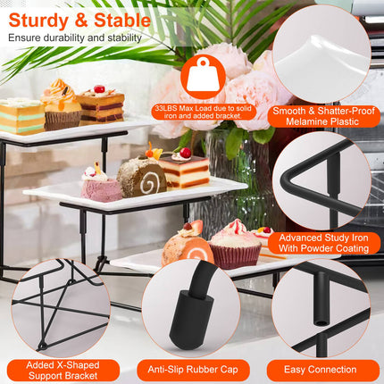 3-Tier Rectangular Serving Tray – Tiered Dessert Display Stand with Metal Rack – Serving Platters for Parties & Holidays