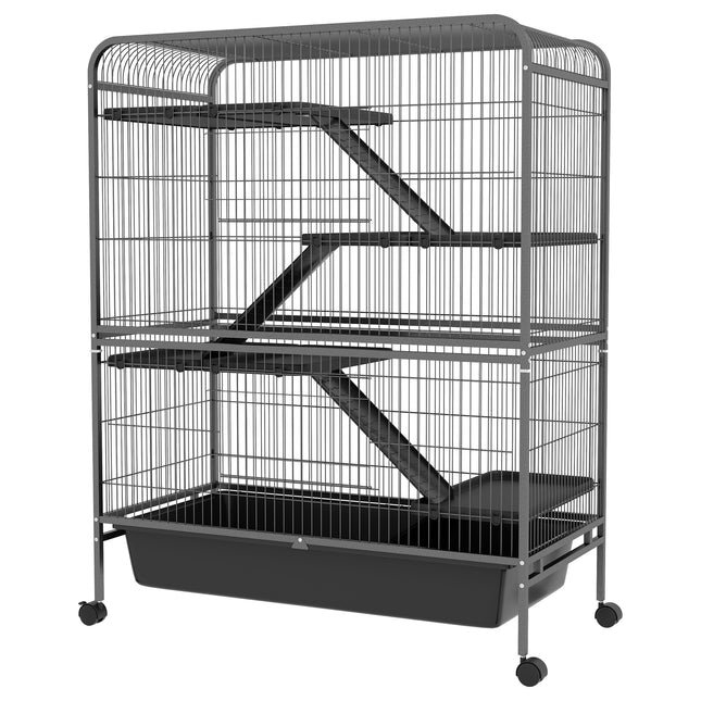 53.5” 5-Tier Large Small Animal Cage – Heavy Duty Metal Ferret & Rabbit Hutch with Ramps – Indoor Pet Mansion on Wheels for Chinchillas & Guinea Pigs