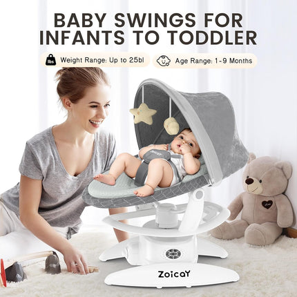Smart Electric Baby Swing with Motion Detection – 5 Adjustable Speeds & 12 Lullabies – Automatic Infant Rocker with Remote Control
