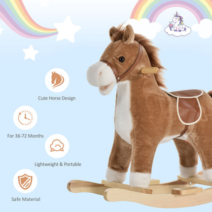 Plush Rocking Horse Toy with Realistic Sounds & Moving Tail – Classic Wooden Rocker for Toddlers & Kids Playrooms