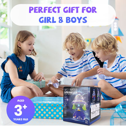 LED Light-Up UFO Water Sprinkler – Rocket Launch Water Toy for Kids – 360° Spinning Outdoor Summer Toy with Adjustable Height (Up to 6.5ft)