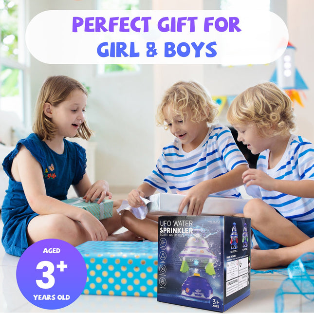 LED Light-Up UFO Water Sprinkler – Rocket Launch Water Toy for Kids – 360° Spinning Outdoor Summer Toy with Adjustable Height (Up to 6.5ft)
