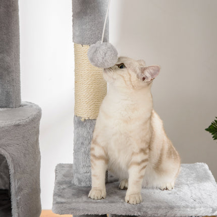 Floor-to-Ceiling Cat Tree Tower – 94.5" to 110.25" Height Adjustable Cat Climbing Post – Space-Saving Multi-Level Condo with Hammock & Scratching Posts