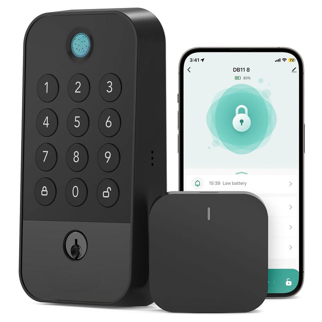 Smart WiFi & Bluetooth Door Lock – 5-in-1 Keyless Entry with Fingerprint, Keypad Code, App Control & Mechanical Keys – Auto-Lock Security, Black