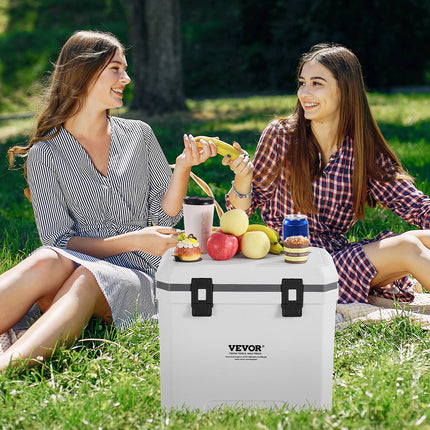 38 QT Insulated Hard Cooler – 54-Can Capacity Ice Chest – Portable Outdoor Cooler with Cup Holders & Ergonomic Handle – Blue/White