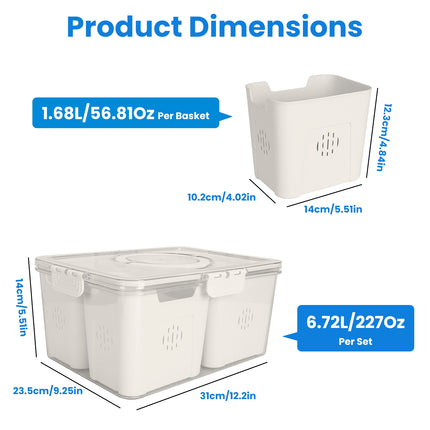 2-Pack Airtight Fruit Storage Containers – 4-Compartment Fridge Organizer with 8 Removable Colanders – BPA-Free Produce Saver