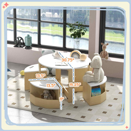 5-Piece Kids Table and Chairs Set – Toddler Activity Table with 4 Chairs – Built-in Storage Bins for Art, Crafts & Playroom – Sleek White Finish