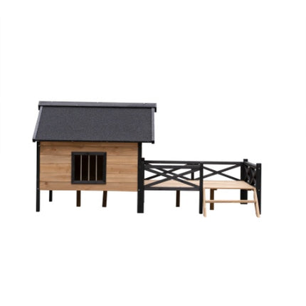 Luxury Cabin-Style Wooden Dog House with Front Porch – Large Outdoor Pet Kennel with Raised Floor & Weatherproof Roof – Rustic Garden Sanctuary