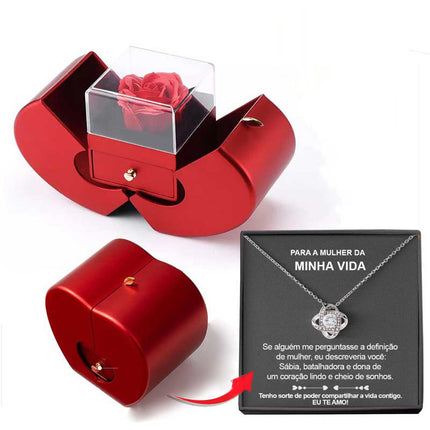 Red Apple Christmas Jewelry Box – Eternal Rose Gift Set – Romantic Surprise Box for Necklace & Rings – Ideal Mother’s & Valentine’s Day Gift