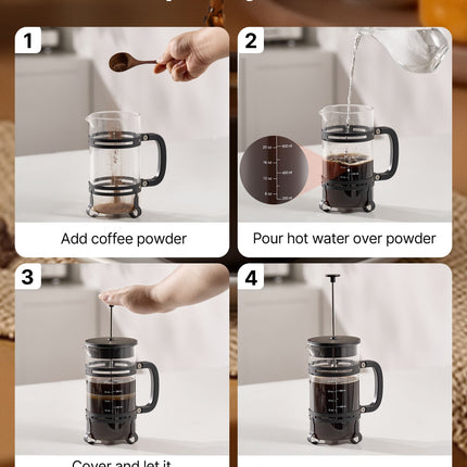 Classic French Press Coffee Maker – 34 oz Borosilicate Glass Coffee & Tea Press – Heat-Resistant Silver Infuser