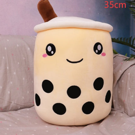 Cute Fruit Boba Tea Plush Pillow – Soft Strawberry Milk Tea Stuffed Toy – Kawaii Bubble Tea Cup Cushion for Kids & Teens (Pink/Brown)